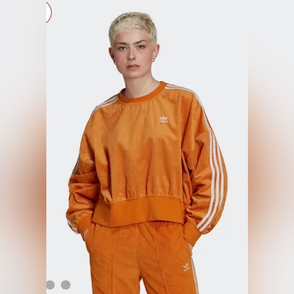 ISO Adidas Adicolor Classics Corded Velor Oversized Sweatshirt Focus Orange L XL